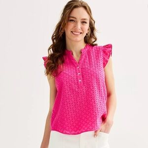 Women’s Draper James Eyelet Ruffle Sleeve Top Medium